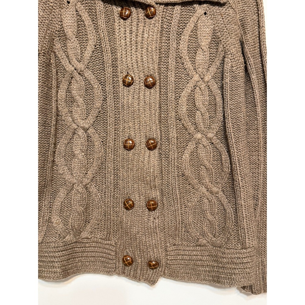 Old Money Fisherman Cable Knit Wool Cardigan Womens Medium Preppy Granola Girl - Picture 4 of 8